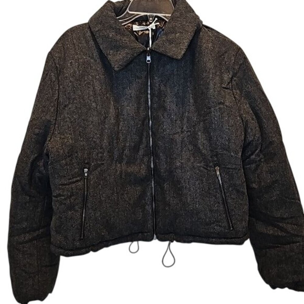 THAKOON Herringbone Reversible Bomber Jacket Size Large New Wool Blend